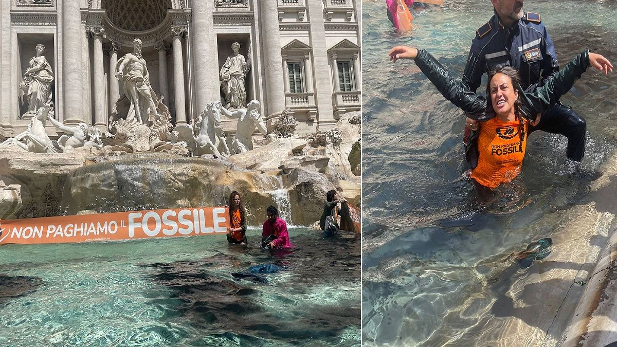 Акция протеста в фонтане Треви Акция протеста в фонтане Треви