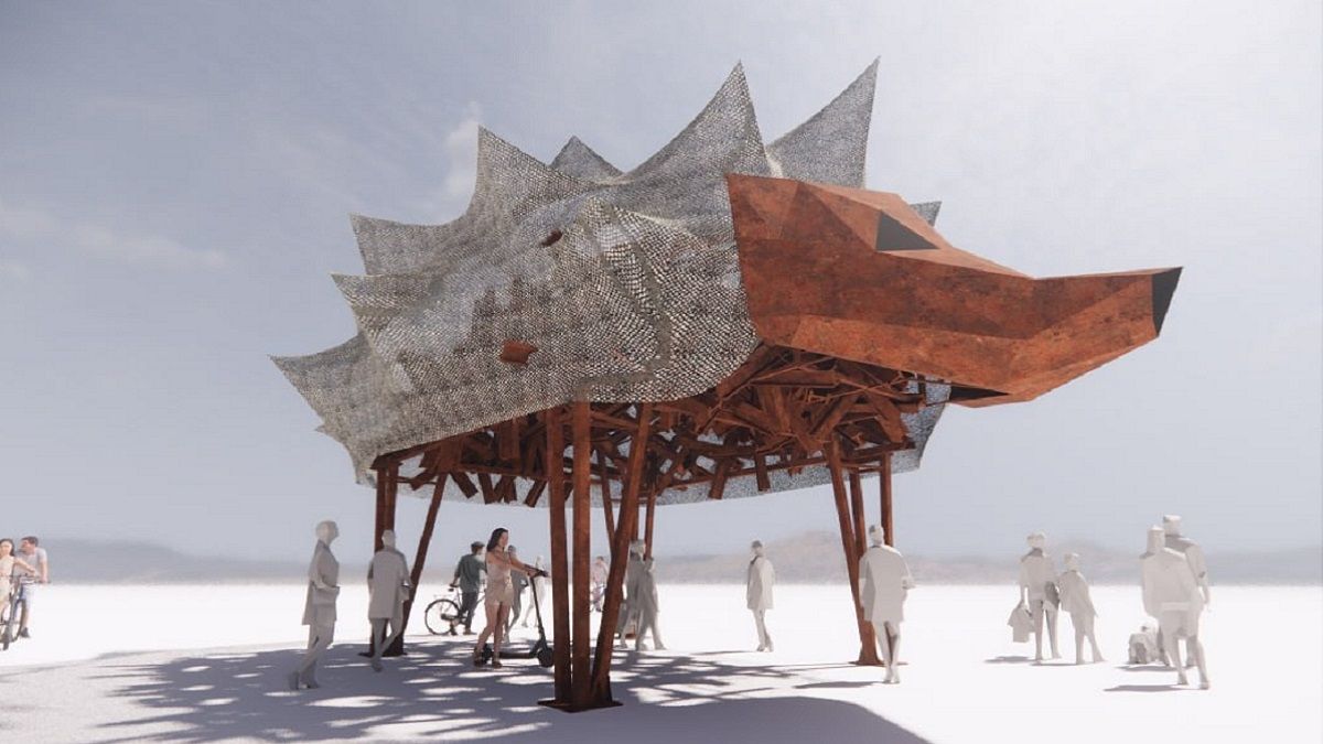 Огромную скульптуру из противотанковых ежей покажут в США Огромную скульптуру из противотанковых ежей покажут в США