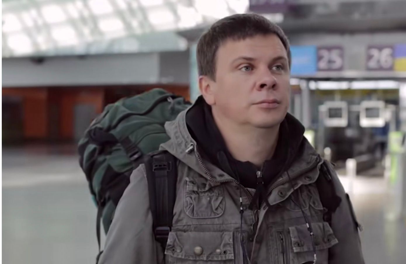 Дмитрий Комаров в пустом терминале D аэропорта Борисполь